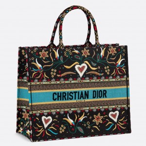 Dior Book Tote Bag In Flowers And Hearts Canvas