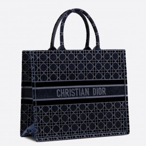 Dior Book Tote Bag In Blue Cannage Embroidered Velvet