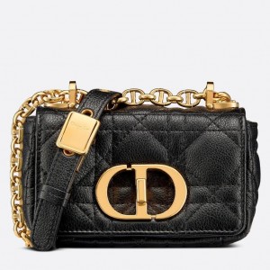 Dior Micro Caro Bag In Black Cannage Calfskin