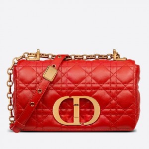 Dior Small Caro Bag In Red Cannage Calfskin