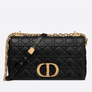 Dior Large Caro Bag In Black Cannage Calfskin