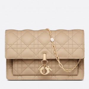 Dior Lady Dior Chain Pouch In Beige Cannage Lambskin