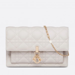 Dior Lady Dior Chain Pouch In White Cannage Lambskin