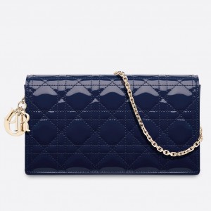 Dior Lady Dior Clutch With Chain In Indigo Blue Patent