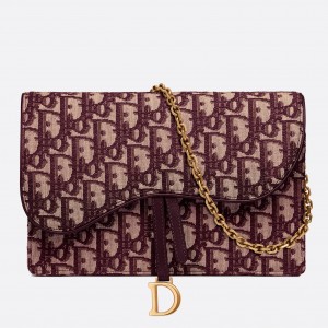 Dior Bordeaux Oblique Saddle Chain Clutch