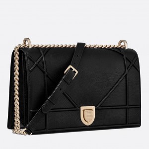 Dior Diorama Flap Bag In Noir Grained Calfskin