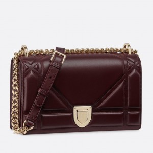Dior Bordeaux Diorama Lambskin Bag With Large Cannage Motif