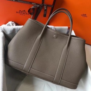 Hermes Garden Party 30 Bag In Taupe Clemence Calfskin
