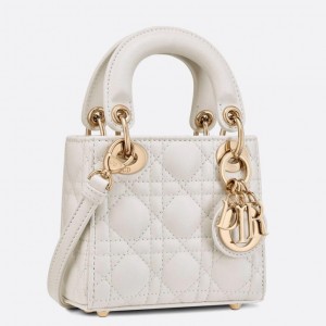 Dior Lady Dior Micro Bag In White Cannage Lambskin