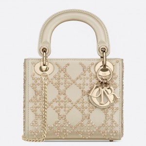 Dior Mini Lady Dior Bag In Metallic Lambskin with Beaded Embroidery