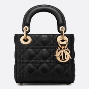 Dior Mini Lady Dior Bag In Black Lambskin