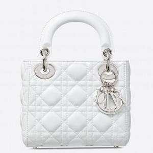 Dior Mini Lady Dior Bag In White Lambskin