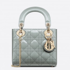 Dior Mini Lady Dior Bag In Grey Patent Calfskin