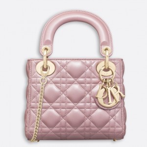 Dior Mini Lady Dior Bag In Lotus Pearly Lambskin