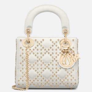 Dior Mini Lady Dior Bag In White Lambskin with Star Embroidery