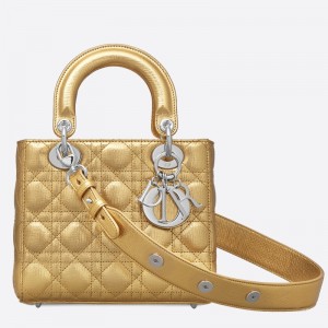 Dior My Lady Dior Bag In Gold Grained Calfskin