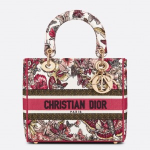 Dior Medium Lady D-Lite Bag In Multicolor Butterfly Embroidery