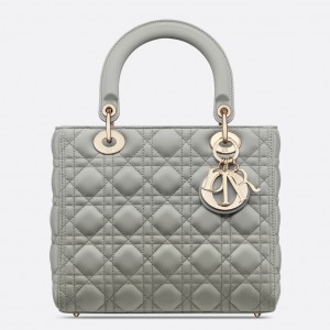 Dior Medium Lady Dior Bag In Grey Cannage Lambskin