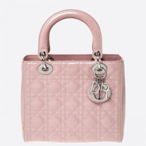 Dior Medium Lady Dior Bag In Pink Patent Leather