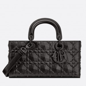 Dior Lady D-Joy Bag In Black Calfskin with Diamond Motif