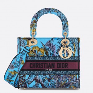 Dior Lady D-Lite Medium Bag In Multicolor Toile de Jouy Voyage Embroidery