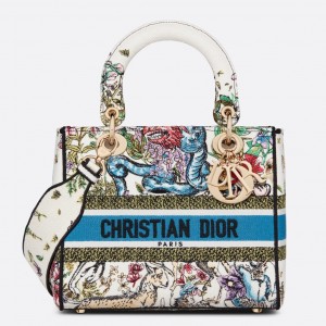 Dior Medium Lady D-Lite Bag In Latte D-Constellation Embroidery