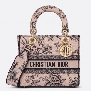 Dior Medium Lady D-Lite Bag In Powder Jardin Botanique Embroidery