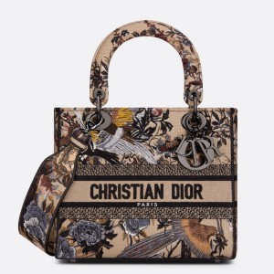 Dior Medium Lady D-Lite Bag In Beige Jardin d'Hiver Embroidery
