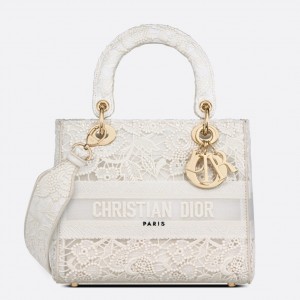 Dior Medium Lady D-Lite Bag In Natural Embroidery with Macrame Effect