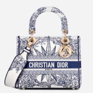 Dior Medium Lady D-Lite Bag In Blue Multicolor Rêve d'Infini Embroidery