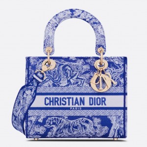 Dior Medium Lady D-Lite Bag In Fluorescent Blue Toile de Jouy Reverse Embroidery