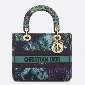 Dior Lady D-Lite Medium Bag In Blue Toile de Jouy Voyage Embroidery