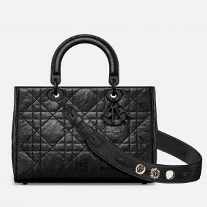 Dior Medium Lady D-Sire My ABCDior Bag in Black Crinkled Calfskin