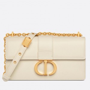 Dior 30 Montaigne East-West Bag with Chain in White Calfskin