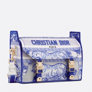 Dior Small Diorcamp Bag In Blue Transparent Toile de Jouy Canvas