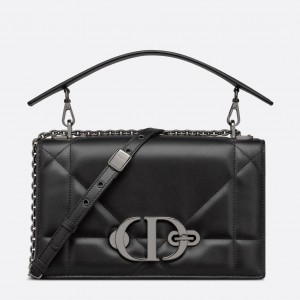 Dior 30 Montaigne Chain Bag With Handle In Black Lambskin