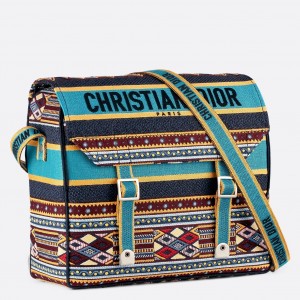 Dior Diorcamp Messenger Bag In Turquoise Embroidered Canvas