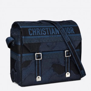 Dior Diorcamp Messenger Bag In Blue Camouflage Canvas