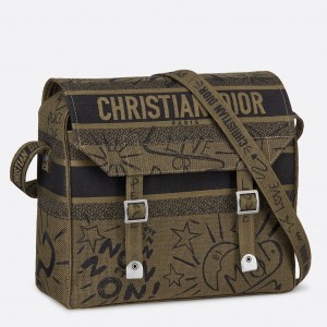 Dior Diorcamp Messenger Bag In Green Embroidered Canvas