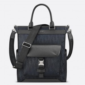 Dior Explorer Tote Bag In Black Dior Oblique Mirage Technical Fabric