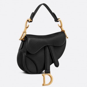 Dior Micro Saddle Bag In Black Goatskin