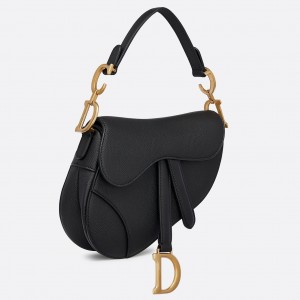 Dior Mini Saddle Bag In Black Grained Calfskin