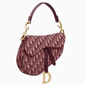 Dior Mini Saddle Bag In Bordeaux Oblique Jacquard Canvas