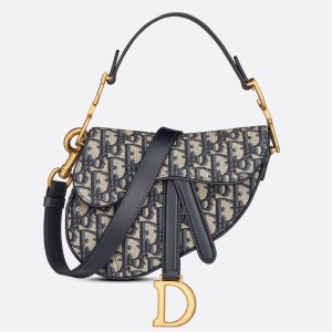 Dior Saddle Mini Bag with Strap in Blue Oblique Jacquard