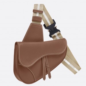 Dior Men's Saddle Belt Bag In Brown Grained Calfskin