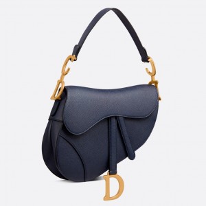 Dior Saddle Bag In Navy Blue Grained Calfskin