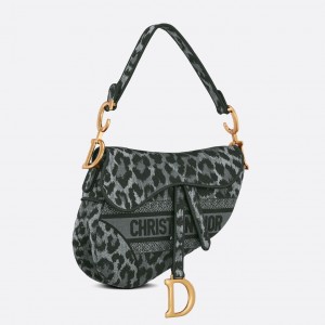 Dior Saddle Bag In Grey Mizza Embroidery