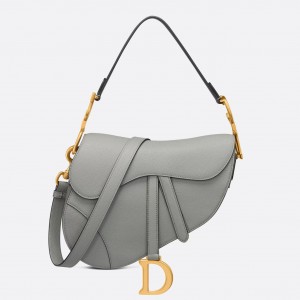 Dior Saddle Bag with Strap in Grey Stone Grained Calfskin