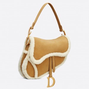 Dior Saddle Bag In Camel Shearling