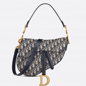 Dior Saddle Bag with Strap in Blue Oblique Jacquard